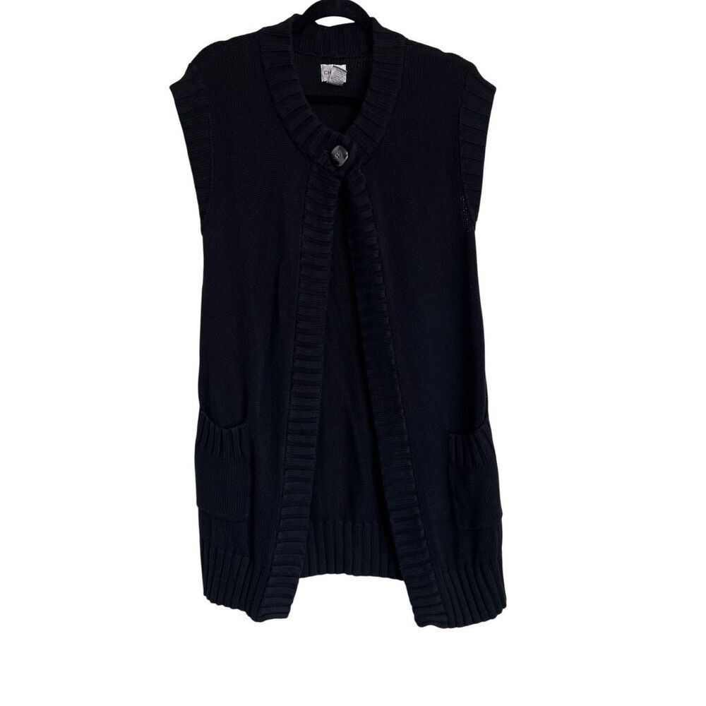 Chico's Sweater Womens Size 1 Medium One Button Knit Tunic Vest Sleeveless